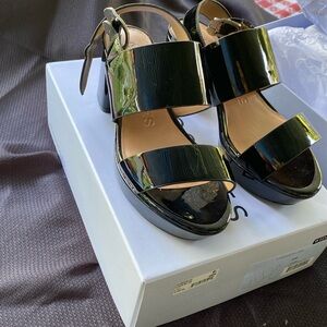 Aerosols Camera Black Patent Sandal